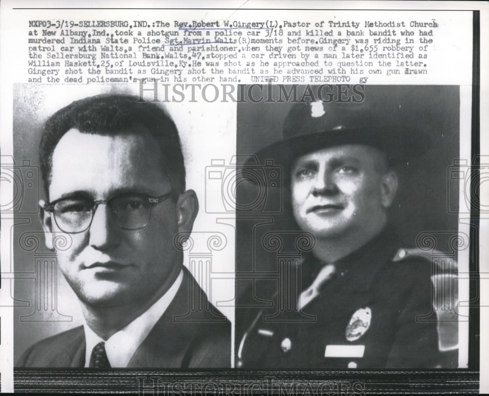 1957 Press Photo Sellersburg, Ind Rev Rbt Gingery, police Sgt  Marvin Walts - Historic Images