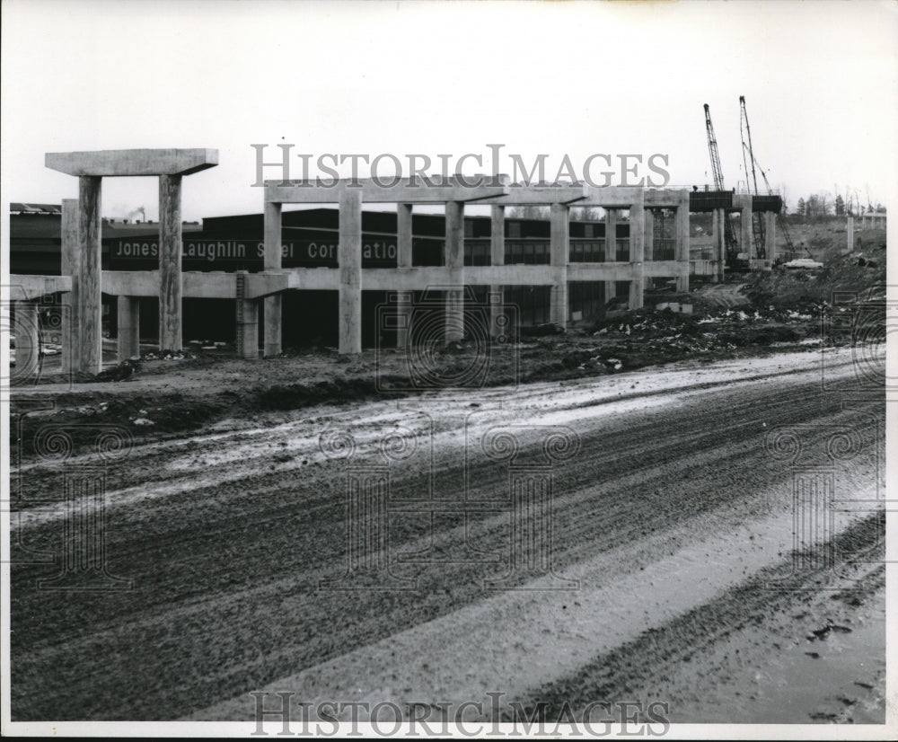 1966 Press Photo Bridge to carry I-71 past Jones &amp; Laughlin Steel plant - Historic Images