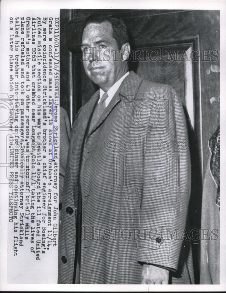 1955 Press Photo Denver, Colo. Jerome Strickland, atty for John Gilbert murder - Historic Images