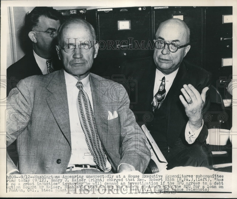 1947 Press Photo D.C. Henry J Kaiser, &amp; Rbt Rich of Pa - nec31552 - Historic Images