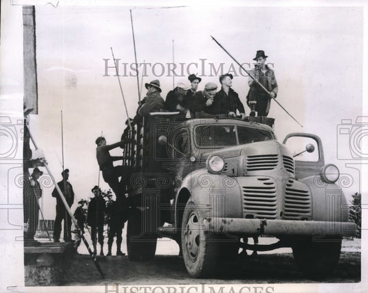 1946 Press Photo Loggers Leaving Their Camp For The Day's Operations - nec31576 - Historic Images