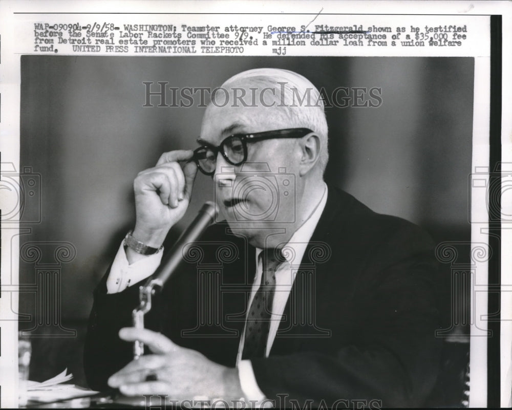 1958 Teamster Attorney George S Fitzgerald at Senate Labor Racket - Historic Images