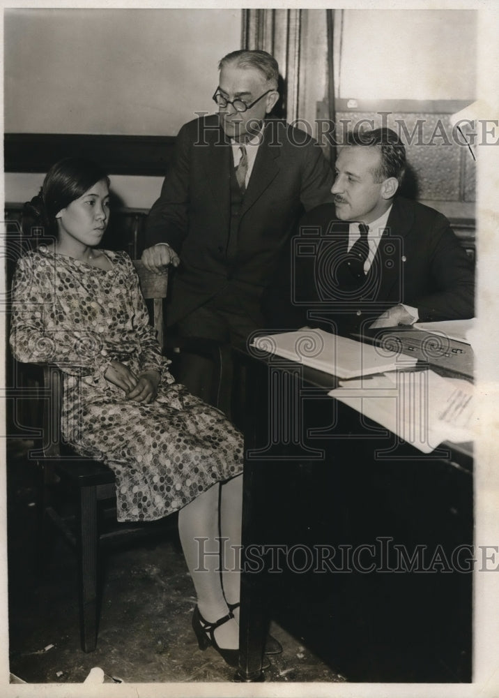 1931 Press Photo Sadako Otsuko, Coroner Jan A. Card, John Schwartz - nec31713 - Historic Images