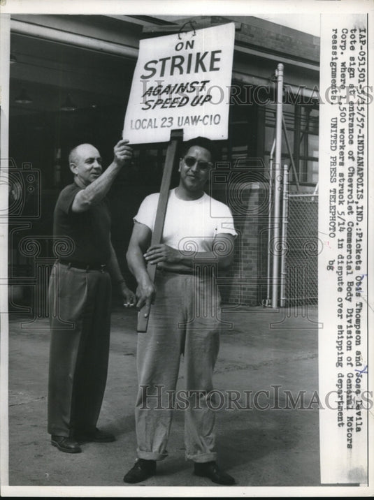 1957 Picketing Otis Thompson & Jose Deviila at Chevrolet Commercial - Historic Images