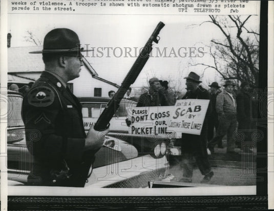 1959 Trooper with Automatic Shotgun Keep Violence At Bay Strikers - Historic Images