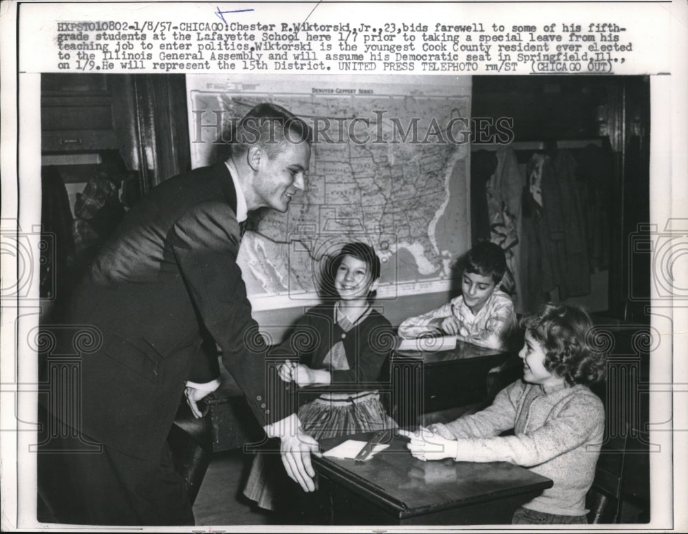 1957 Press Photo Chester Wiktorski Jr. Takes Leave From School For Politics - Historic Images