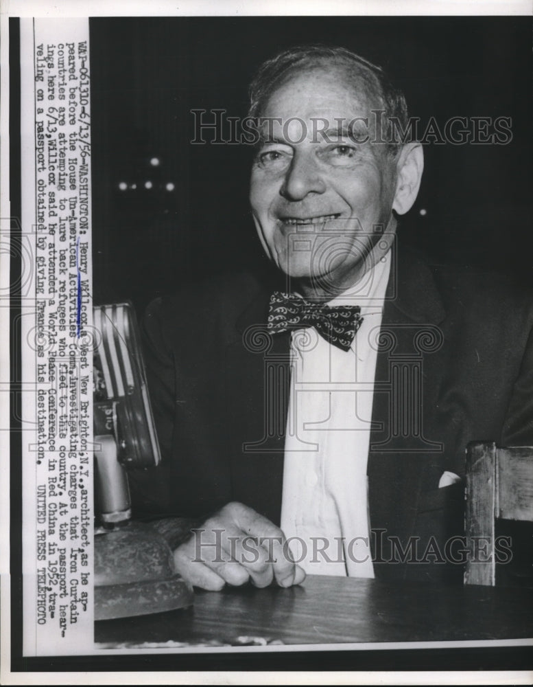 1956 Press Photo Architect Henry Wilcox Testifies Before House Unamerican - Historic Images