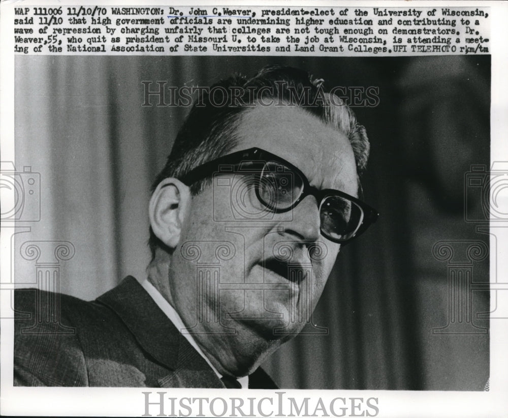 1970 Press Photo Dr. John Weaver University Of Wisconsin President - Historic Images