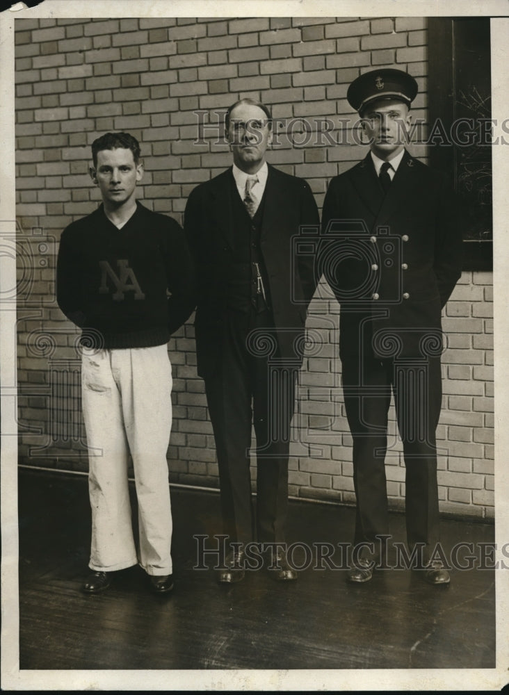 1930 Press Photo Coxswain H. Rivera, Richard Glendon and K.L. Nutting - Historic Images