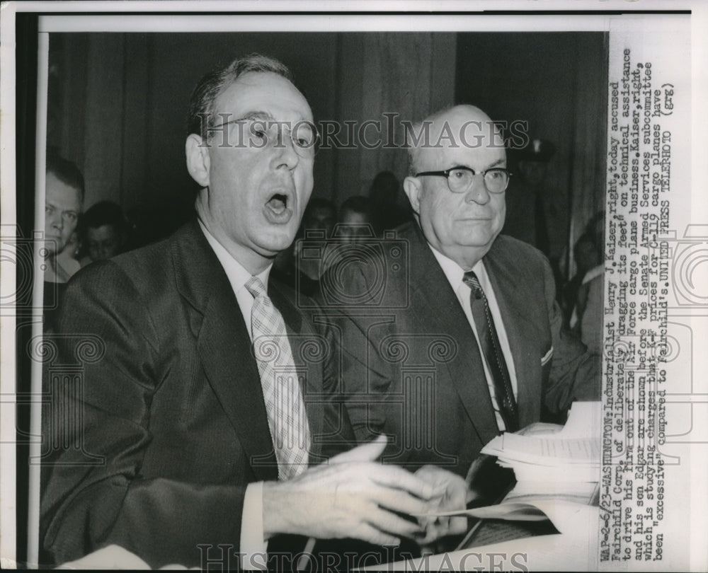 1953 Press Photo Industrialist Henry Kaiser With Son Edgar At Senate Committee - Historic Images