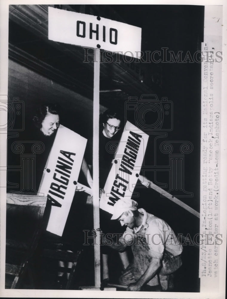 1949 Press Photo Jeanette and Betty Hancock getting ready for Convention. - Historic Images