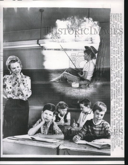 1958 Press Photo Students Daydream In Class On First Day Of School - Historic Images