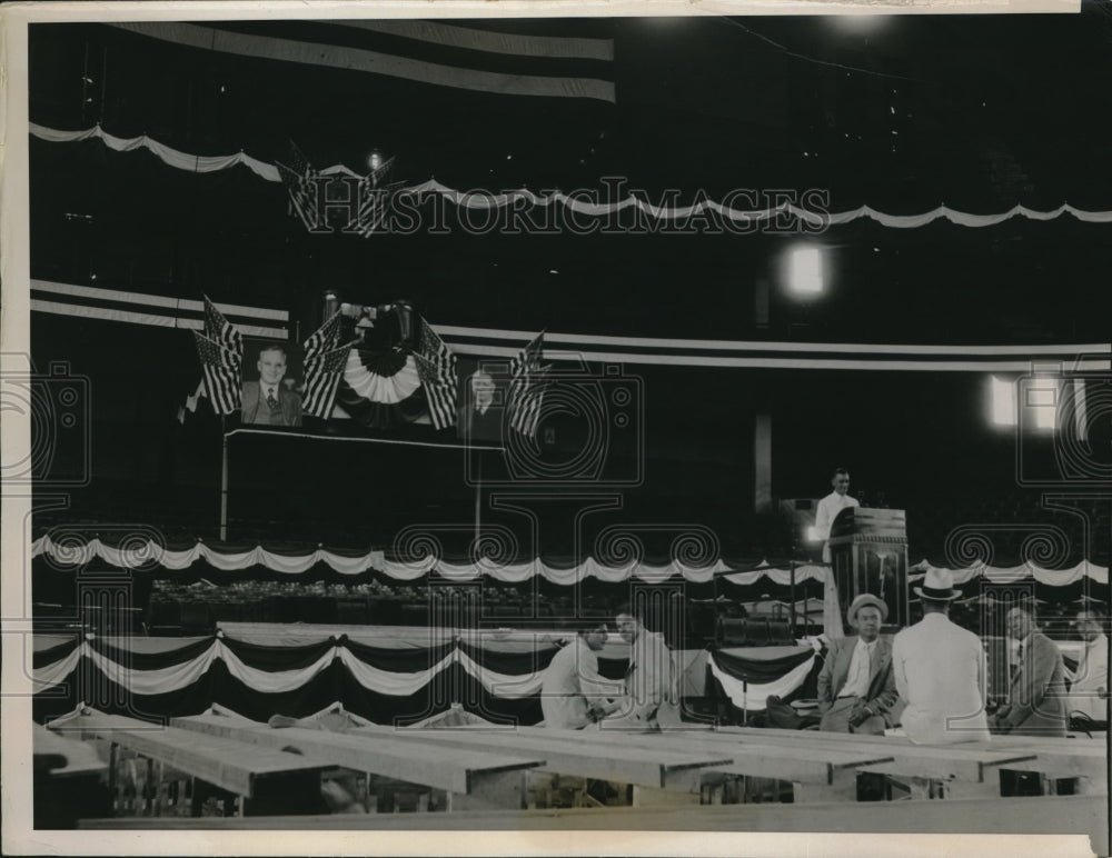 1936 Press Photo Speakers Stand And Press Seats At Chicago Stadium For VP Knox - Historic Images