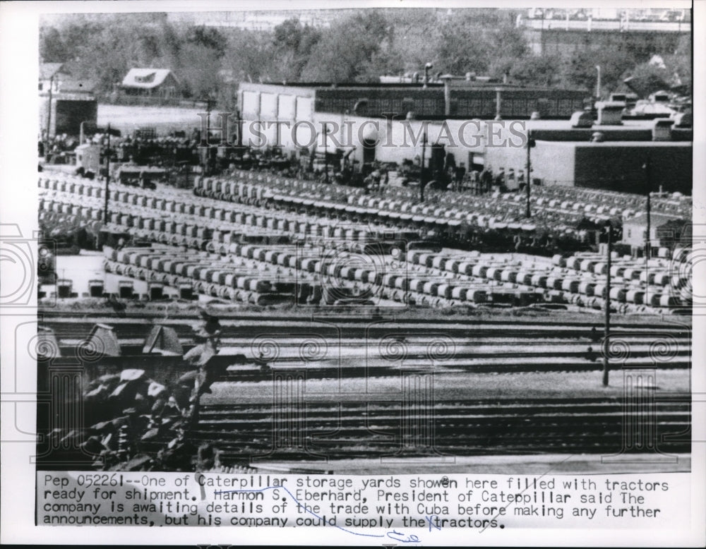 1961 Press Photo Caterpillar Storage Yards Filled With Tractors For Shipment - Historic Images