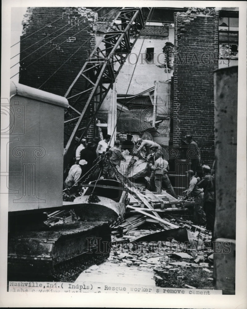 1949 Workmen clear rubble at a demolished building - Historic Images