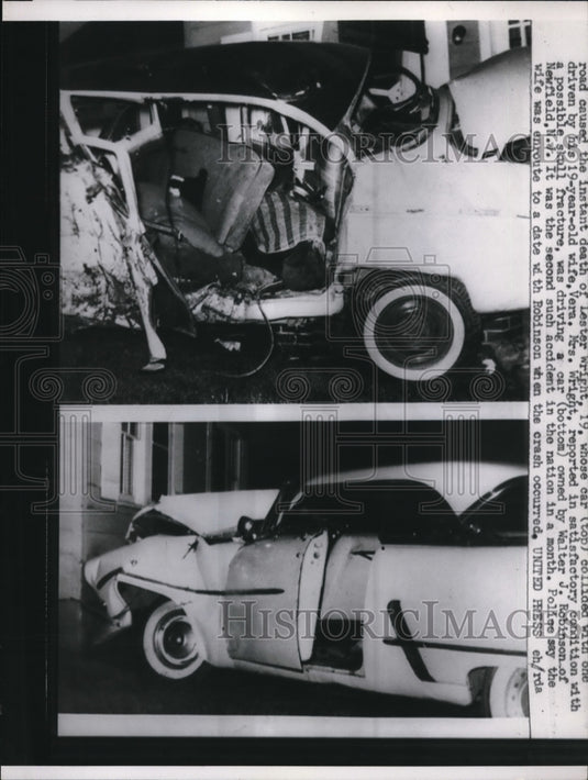 1958 Car of Lester Wright colliding with the car of Walter Robinson - Historic Images