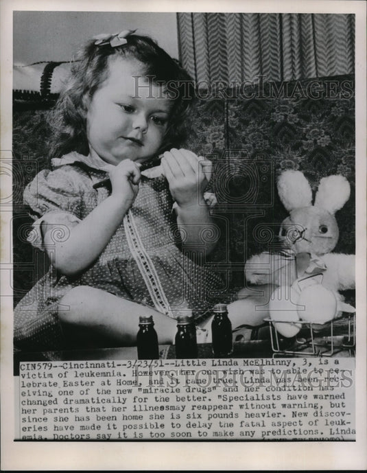 1951 Press Photo Linda McElhinny victim of Leukemnia. Cincinnati - Historic Images