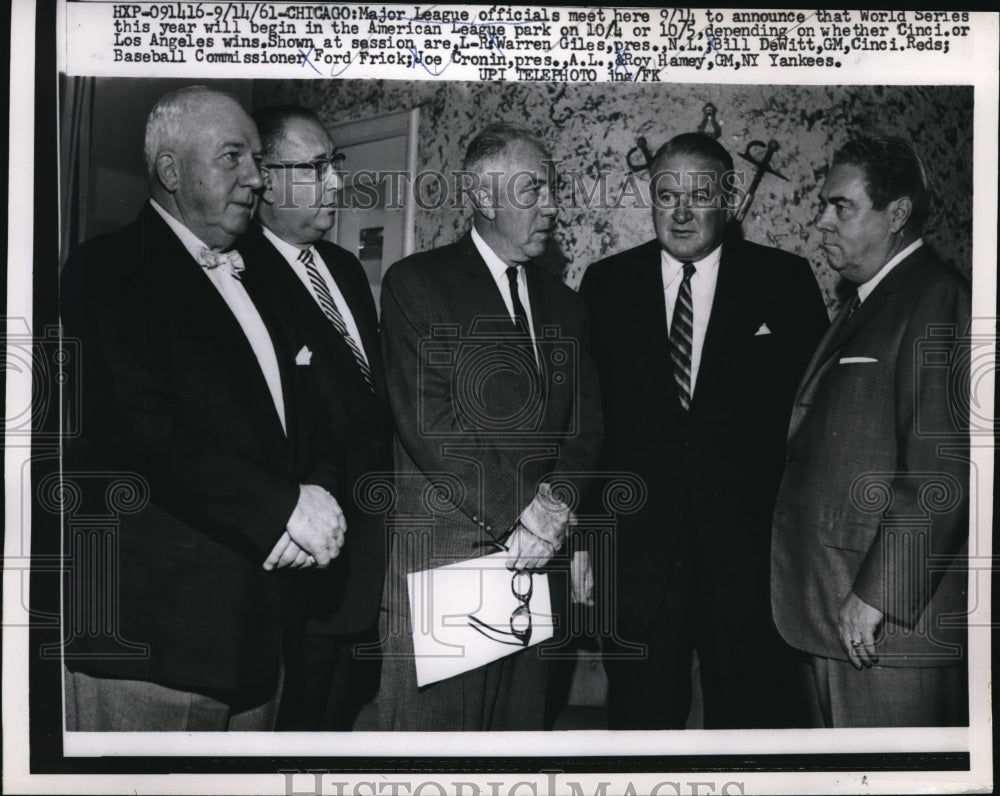 1961 Major League Officials American League park Warren Giles, Bill - Historic Images