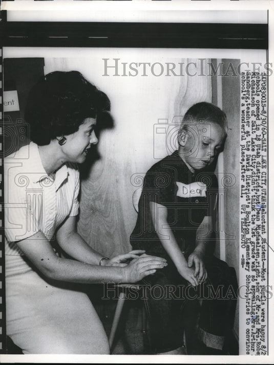 1960 Press PhotoSalt Lk City, Utah Dean Michaelson & teacher Mrs A Sandberg - Historic Images