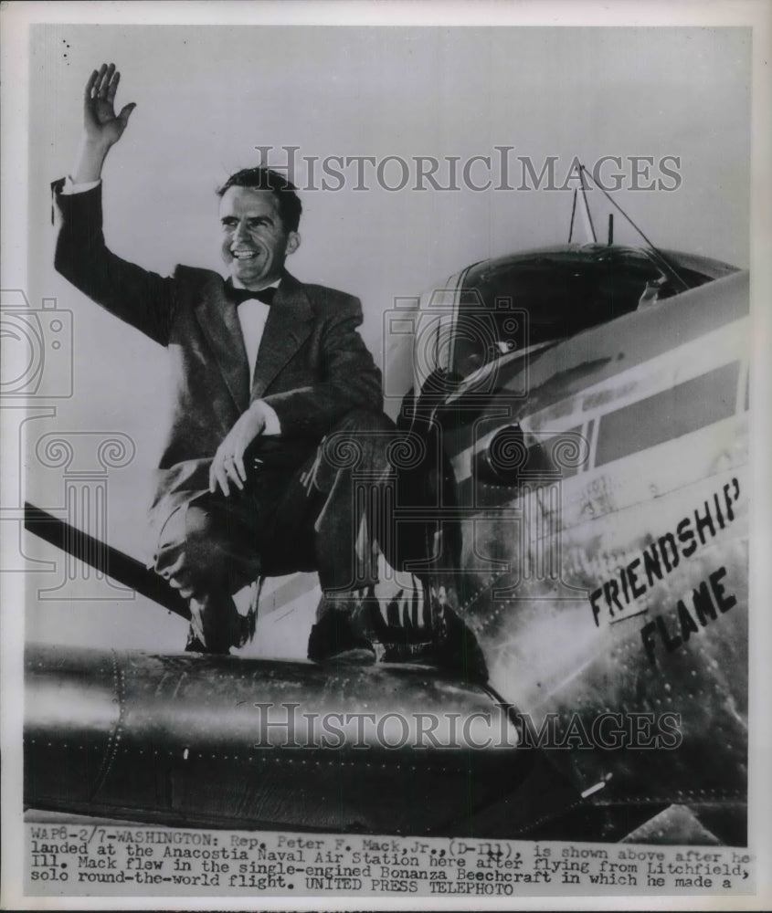 1952 Press Photo Rep. Peter F. Mack Jr. Makes Solo Round-the-world Flight-Historic Images