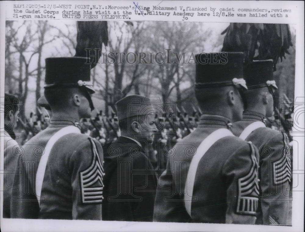 1957 Press Photo Morocco&#39;s King Mohammed V reviews Cadet Corps at West Point - Historic Images