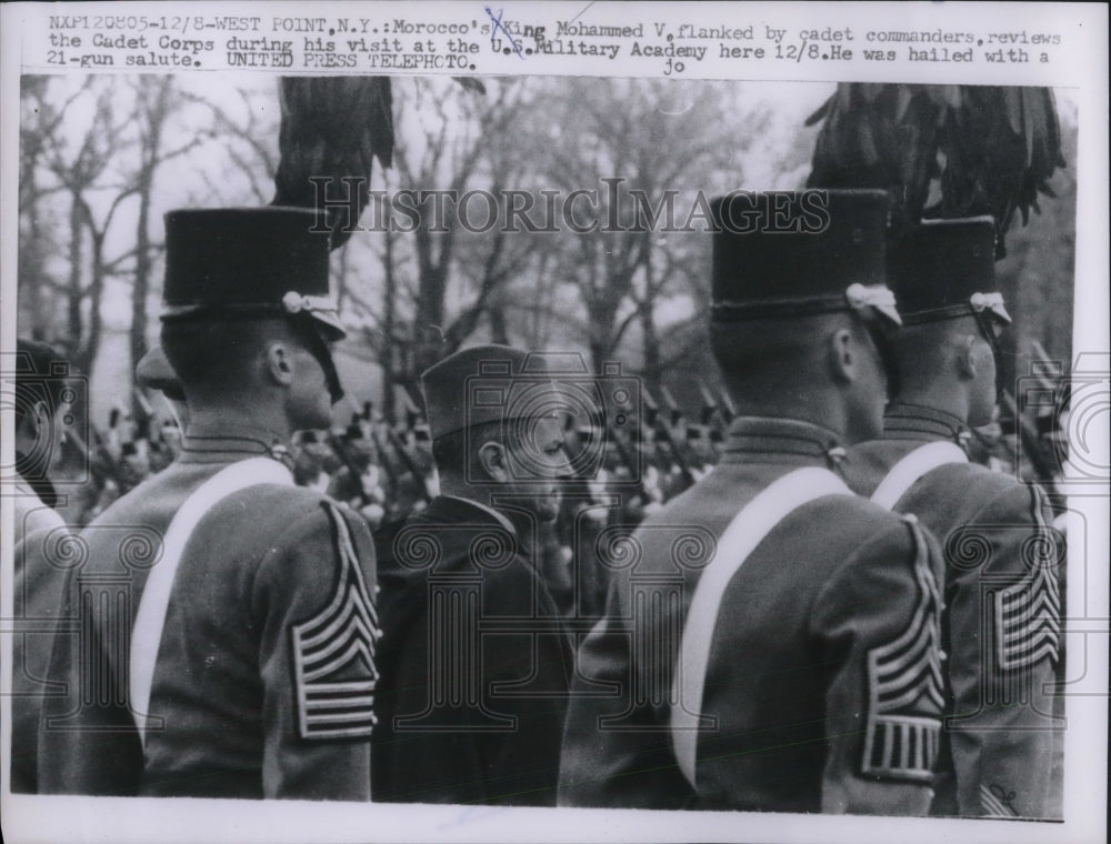 1957 Press Photo Morocco's King Mohammed V reviews Cadet Corps at West Point - Historic Images