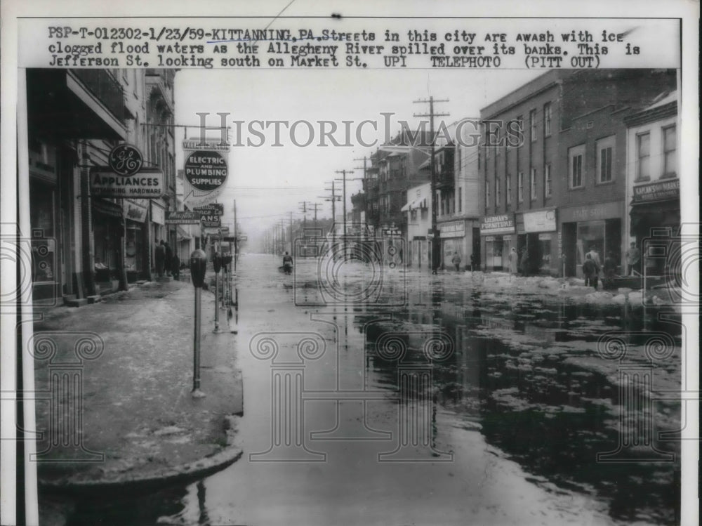 1959 Streets of Kittanning Flooded with Ice &amp; Water-Historic Images