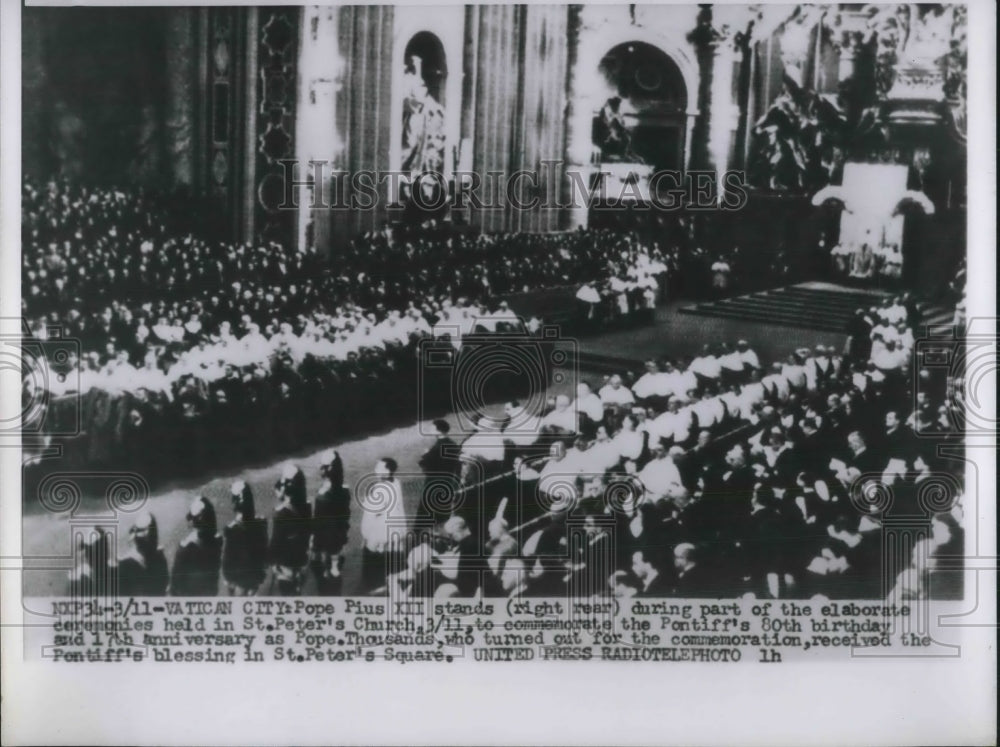 1956 Press Photo Commemorate 80th birthday of Pope Pius XII in Vatican City - Historic Images