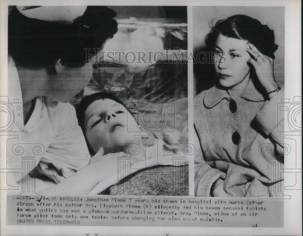 1952 Press Photo Johnathan Pinne in hospital when mother tried to kill him. - Historic Images