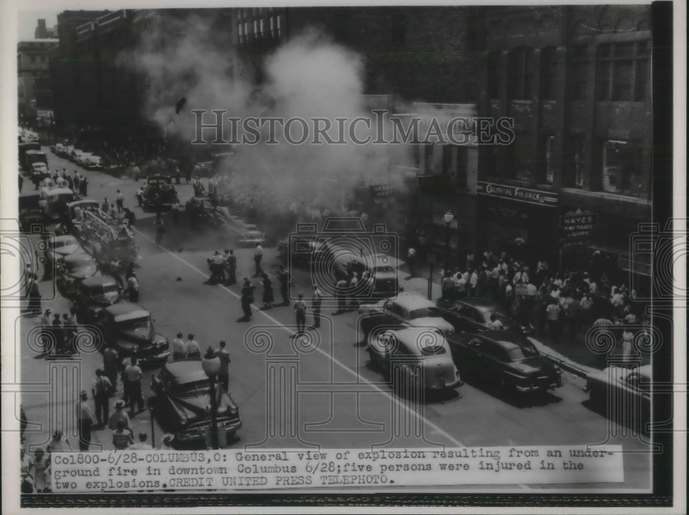 1952 View of explosion from underground fire in downtown Columbus.-Historic Images