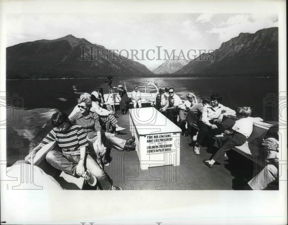 Press Photo Excursion boating in Glacier National Park. Montana - Historic Images