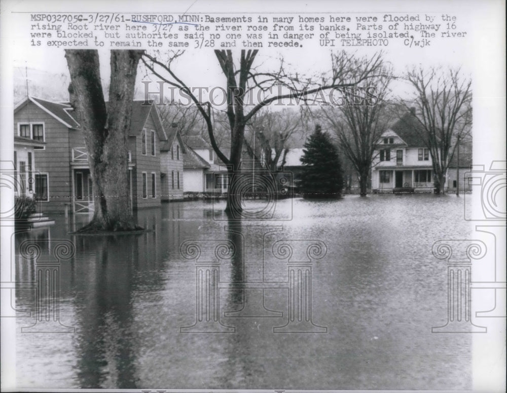 1961 Press Photo Homes in Rushford MN flooded as river rose - nec37124 - Historic Images