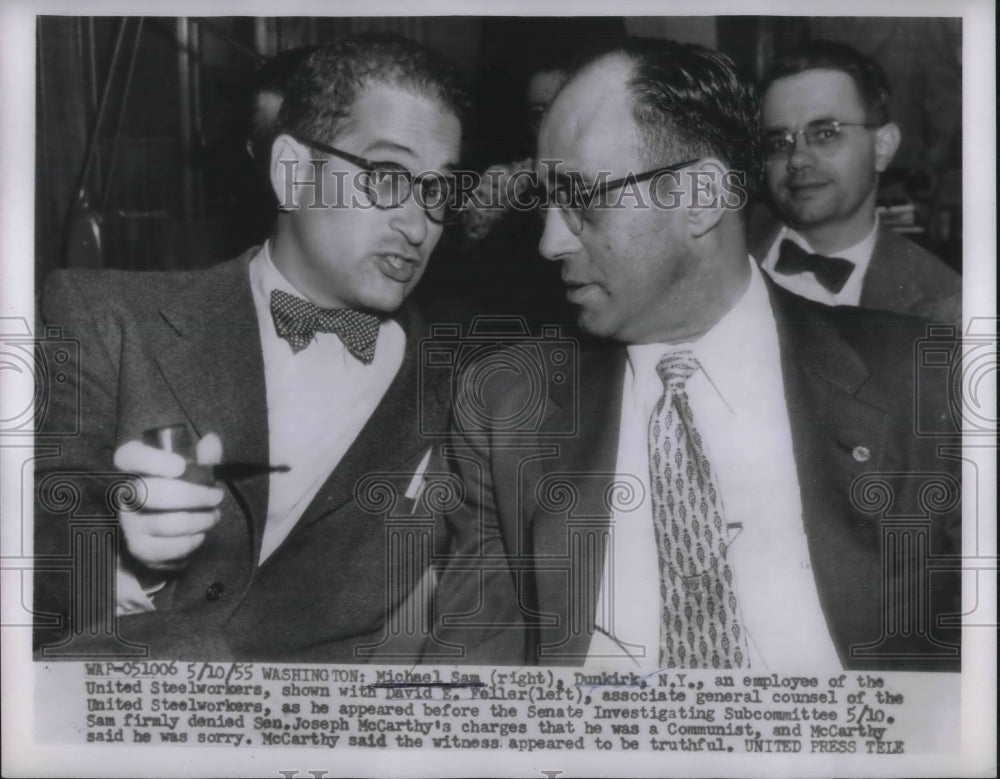 1955 Press Photo michael Sam,employee of United Steel with Counsel David Feller. - Historic Images