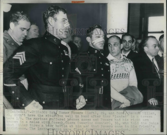 1948 Press Photo Homer Powers and George Miller beat up in a tavern. Chicago Il. - Historic Images