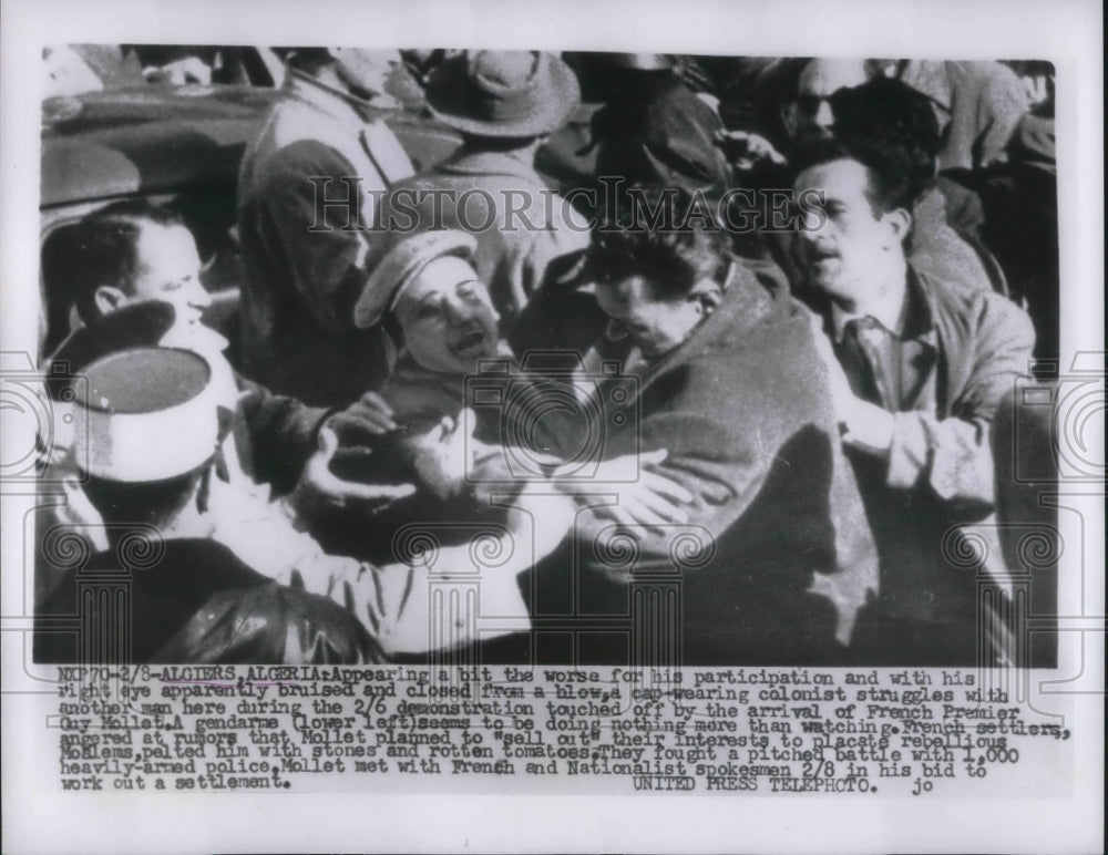 1956 Press Photo Demonstration upon French Premier Guy Mollet arrival in Algeria - Historic Images