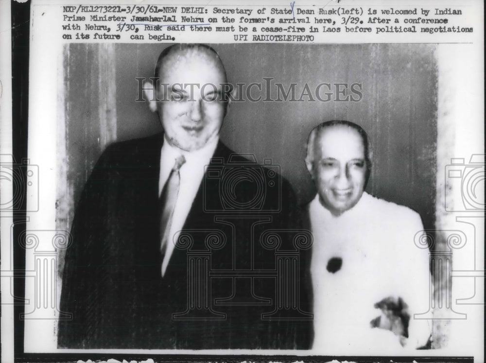 1961 Secretary of State Dean Rusk welcomed by Indian Prime Minister.-Historic Images