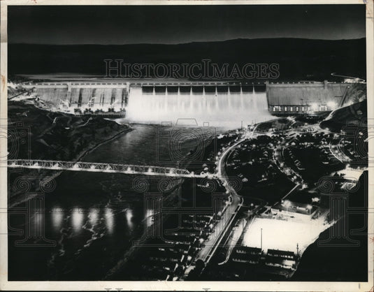 1942 Grand Coulee Dam in Wash, lit up night view-Historic Images