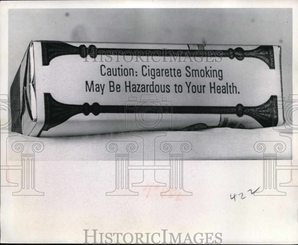 1969 Press Photo A cigarette pack with Surgeon Gen warning of health hazards - Historic Images