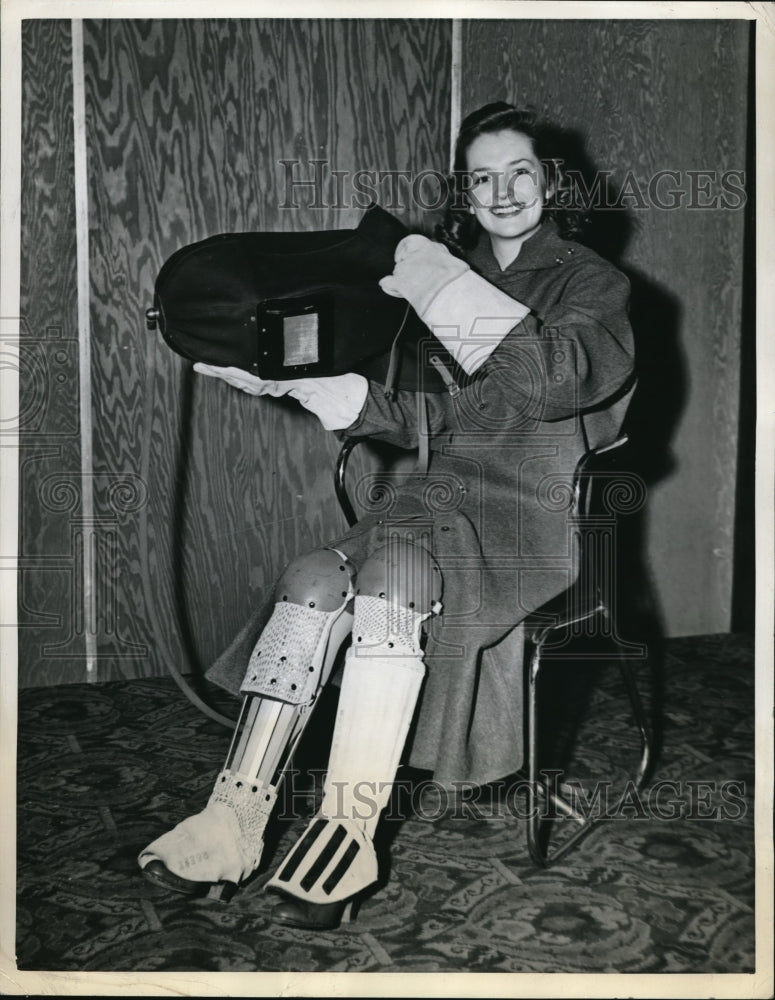 1942 Doris Gibson with latest &amp; safest clothing for outdoor workers - Historic Images