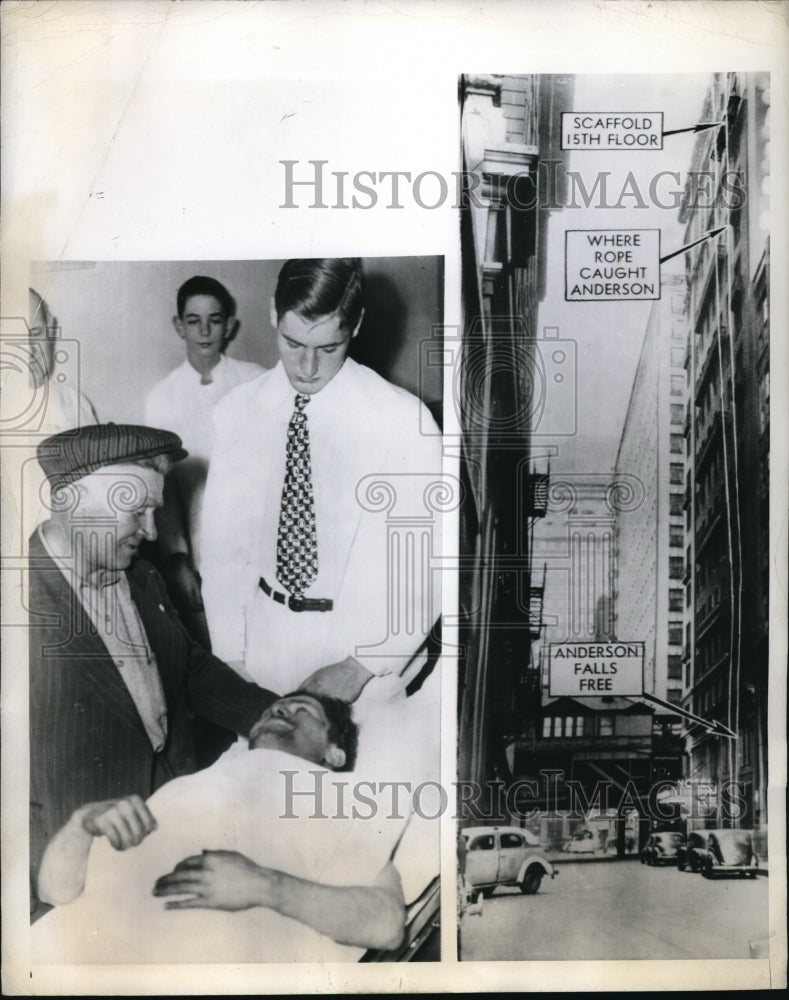 1946 Press Photo Falling 17 Floors Carpenter caught James Anderson St. Lukes - Historic Images