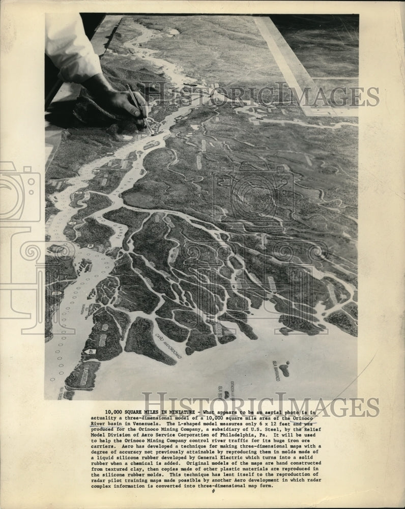 1961 Press Photo Three dimensional model the Orinoco River Basin.- Historic Images