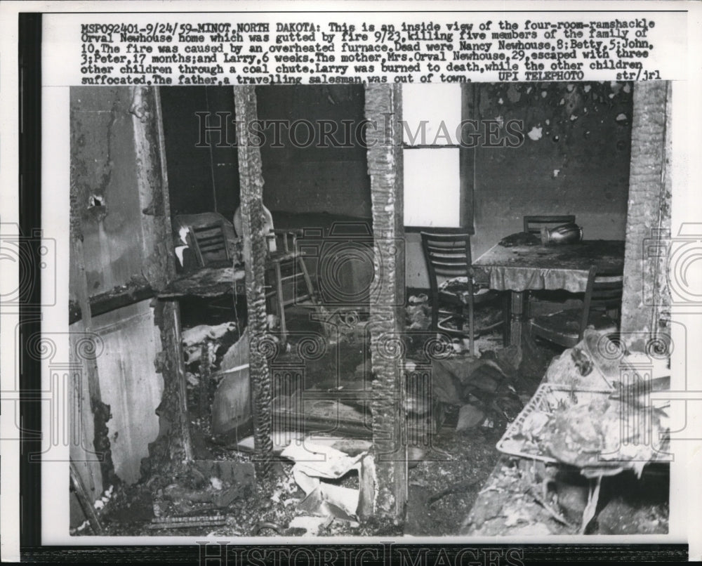 1959 Press Photo Orval Newhouse Home Gutted By Fire 5 Killed In Minot - Historic Images