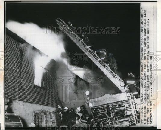1960 Press Photo Dayton Firemen Prepare To Act At Lower East Side Beverage Blaze - Historic Images