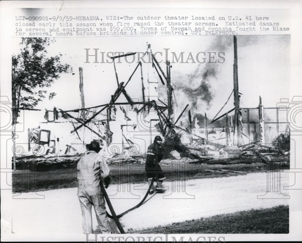 1959 Press Photo Outdoor theater screen burned - Historic Images