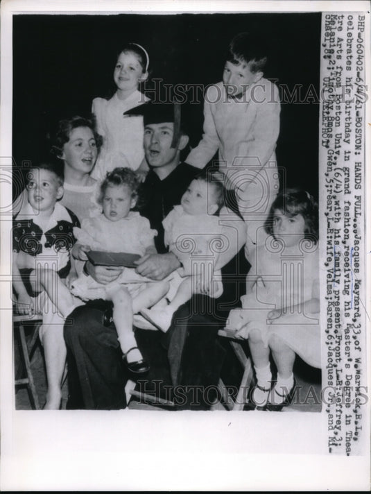1961 Press Photo Jacques Maynard Celebrating 34th Birthday Getting Masters Degre - Historic Images