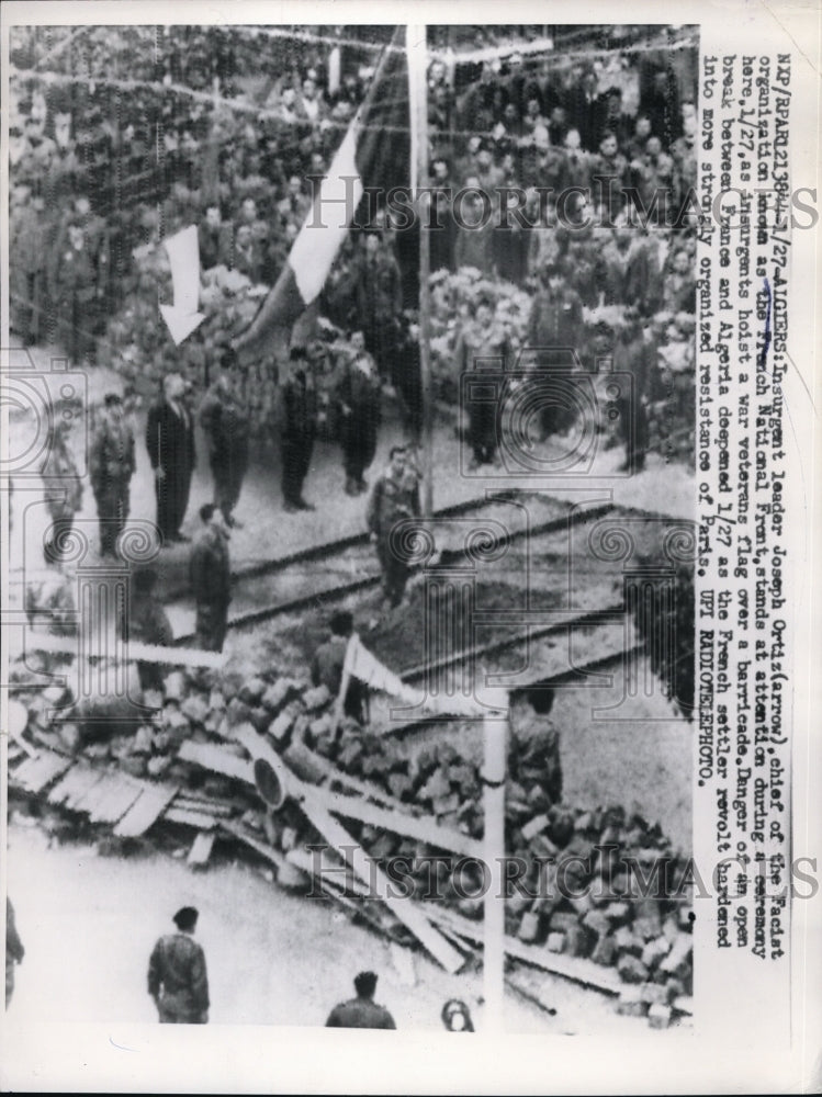 1960 Press Photo Insurgent Leader Joseph Ortiz Stands at Attention at Ceremony - Historic Images