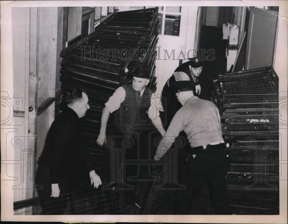 1937 Press Photo Cots are loaded for shipment to flood zone, Philadelphia, PA- Historic Images