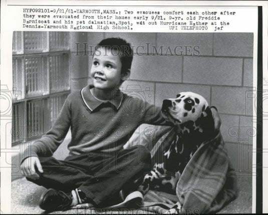 1961 Press Photo Yarmouth, Mass Freddie Barnicoat & his dalmatian - Historic Images