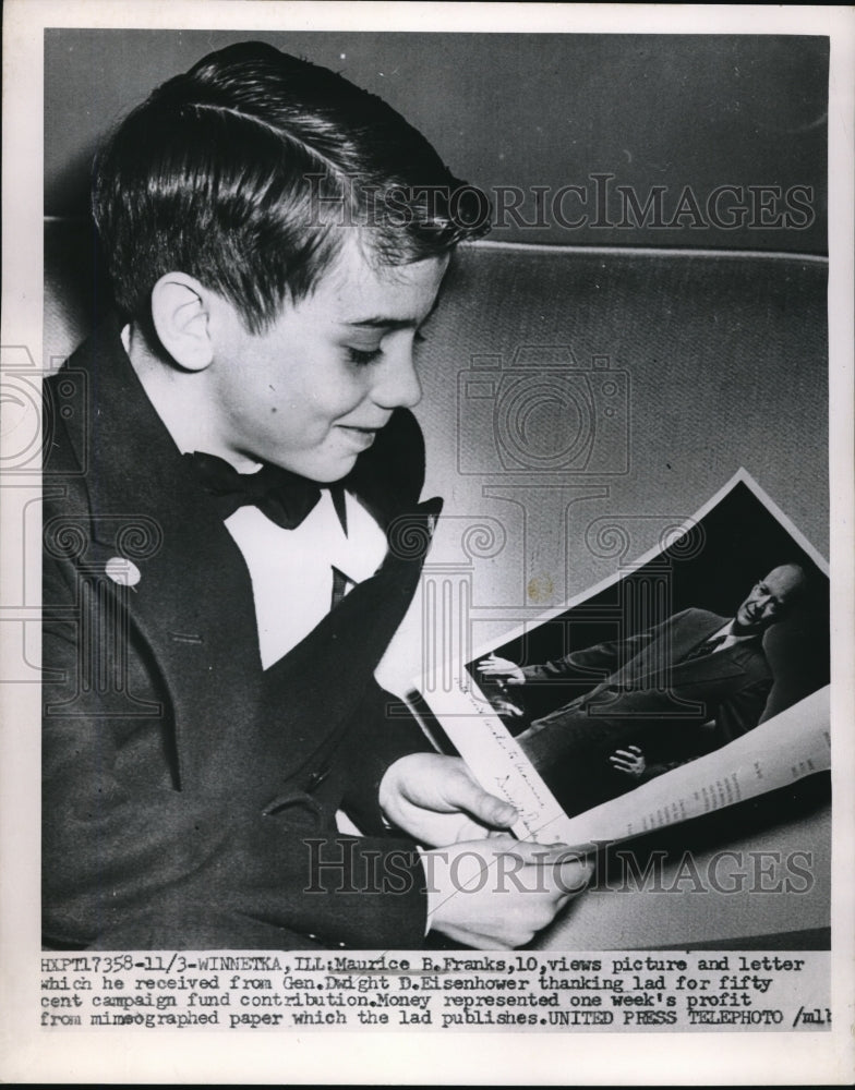 1953 Press Photo Winetka, Ill Maurice B Franks &amp; letter from Gen Eisenhower - Historic Images