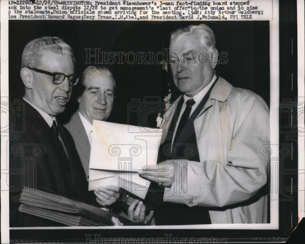 1959 Press Photo Union Officials arrive for steel dispute meeting - Historic Images